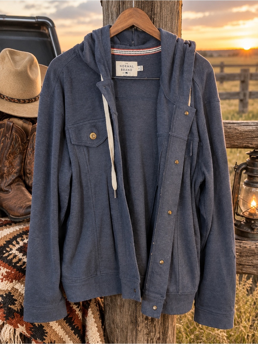 The Normal Brand Navy Hooded Bomber Jacket